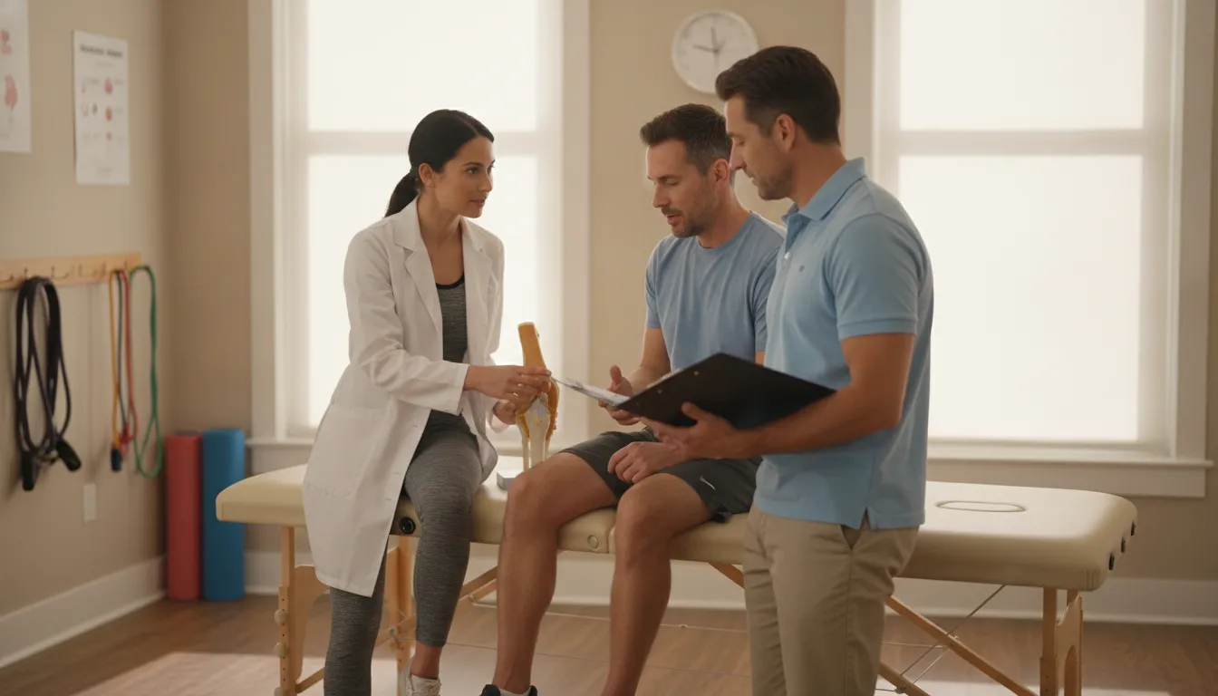 Knee pain chiropractor Brooklyn NYC team care discussion with a physical therapist