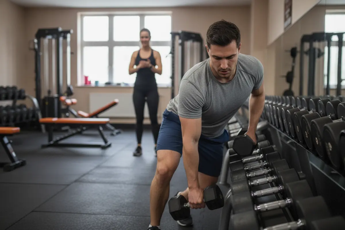 A participant adjusts gym class effort scale intensity during a coached workout