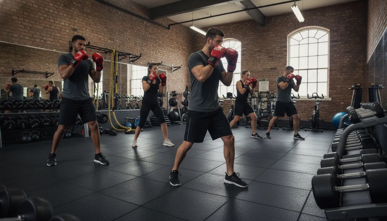 Small group completing a controlled boxing conditioning interval