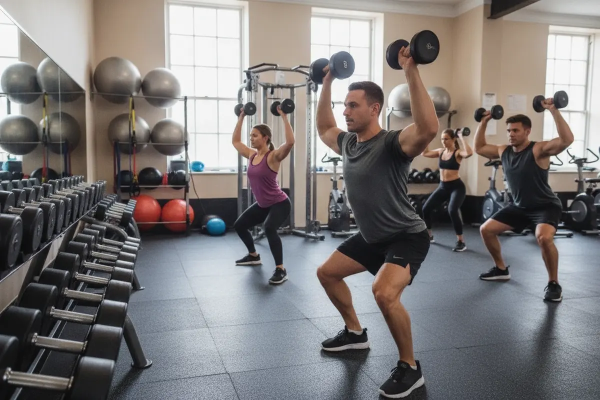 Gym class effort scale cues as members train in a group workout