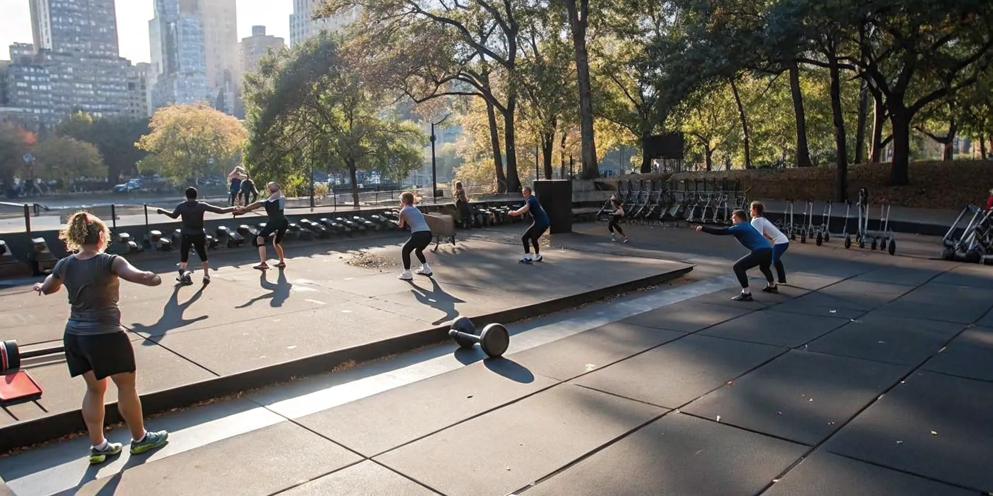 Coach guiding beginners through boot camp exercises in NYC