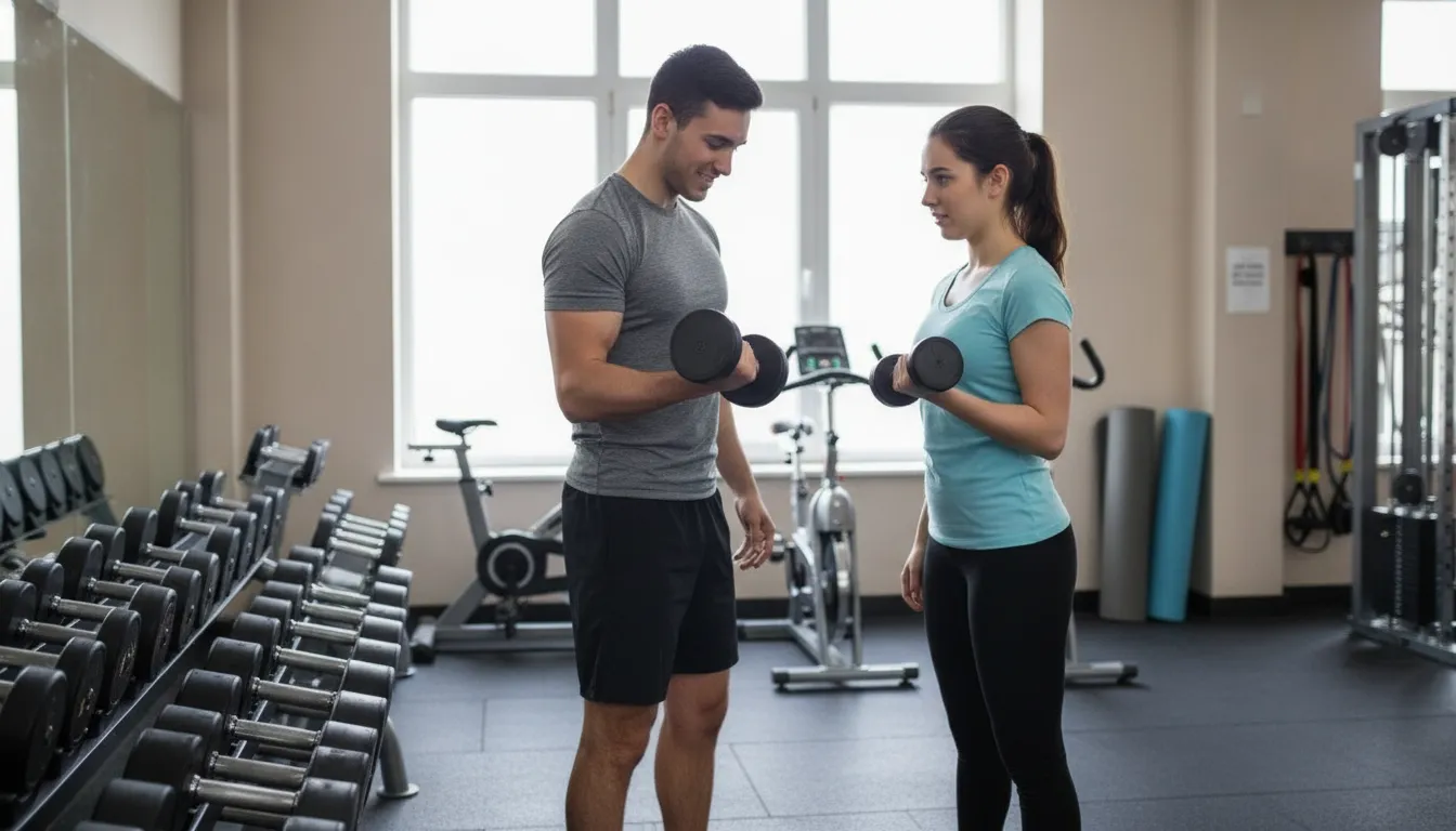 Member following a first month gym routine with balanced strength and cardio training