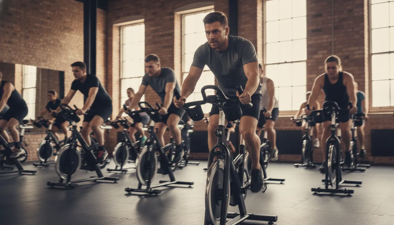 Riders pushing through an indoor cycling class near me in a Brooklyn and Manhattan gym