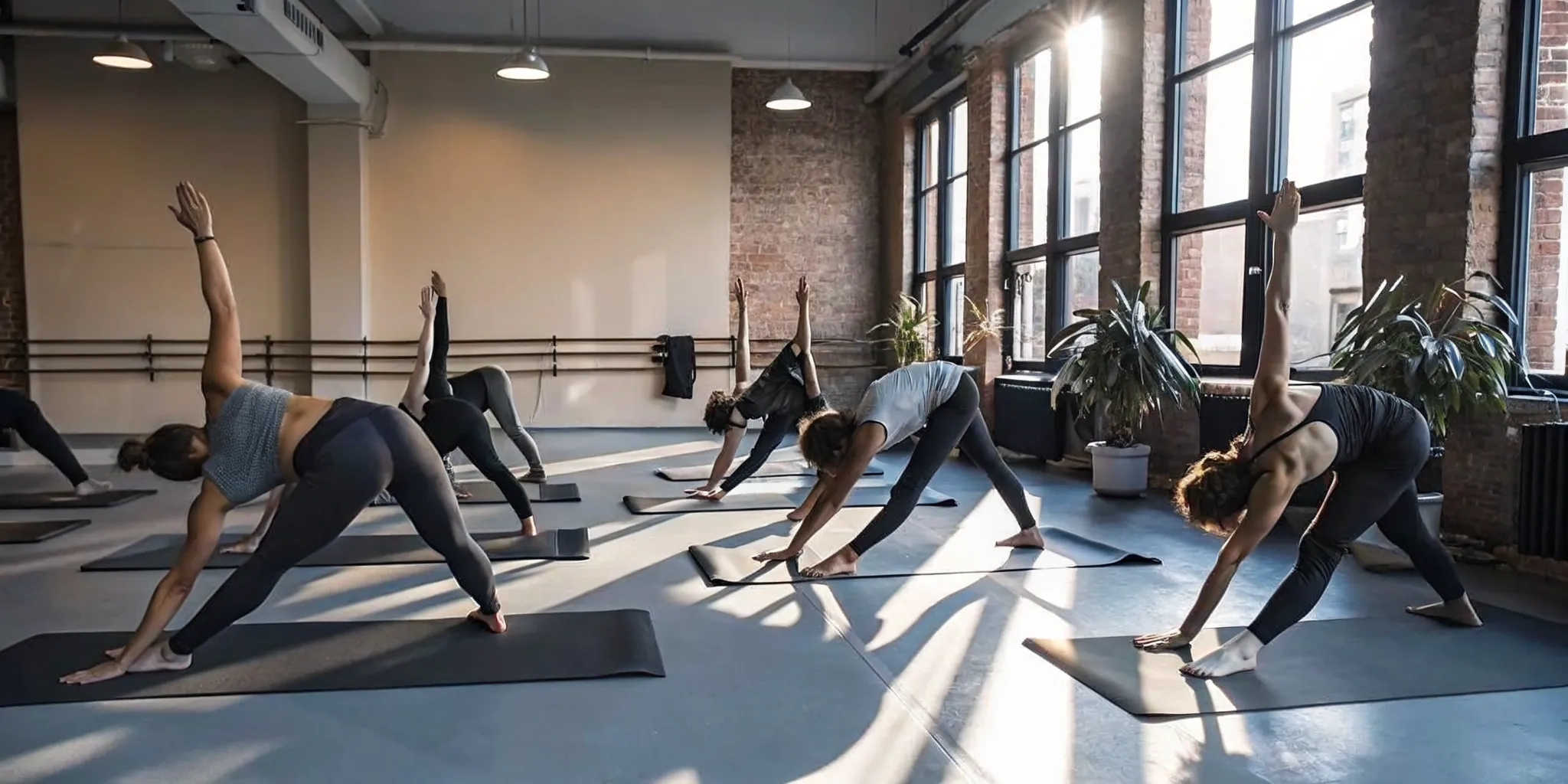 Yoga vinyasa flow class in a Williamsburg Brooklyn boutique fitness studio