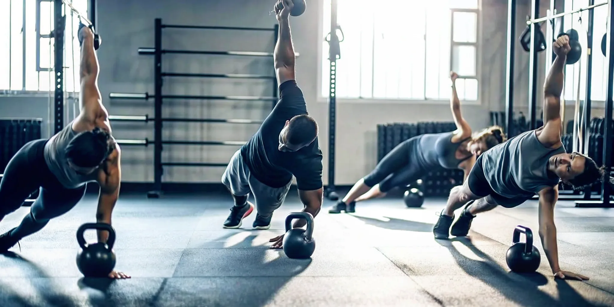 Performing kettlebell swings during a hard strength and conditioning workout