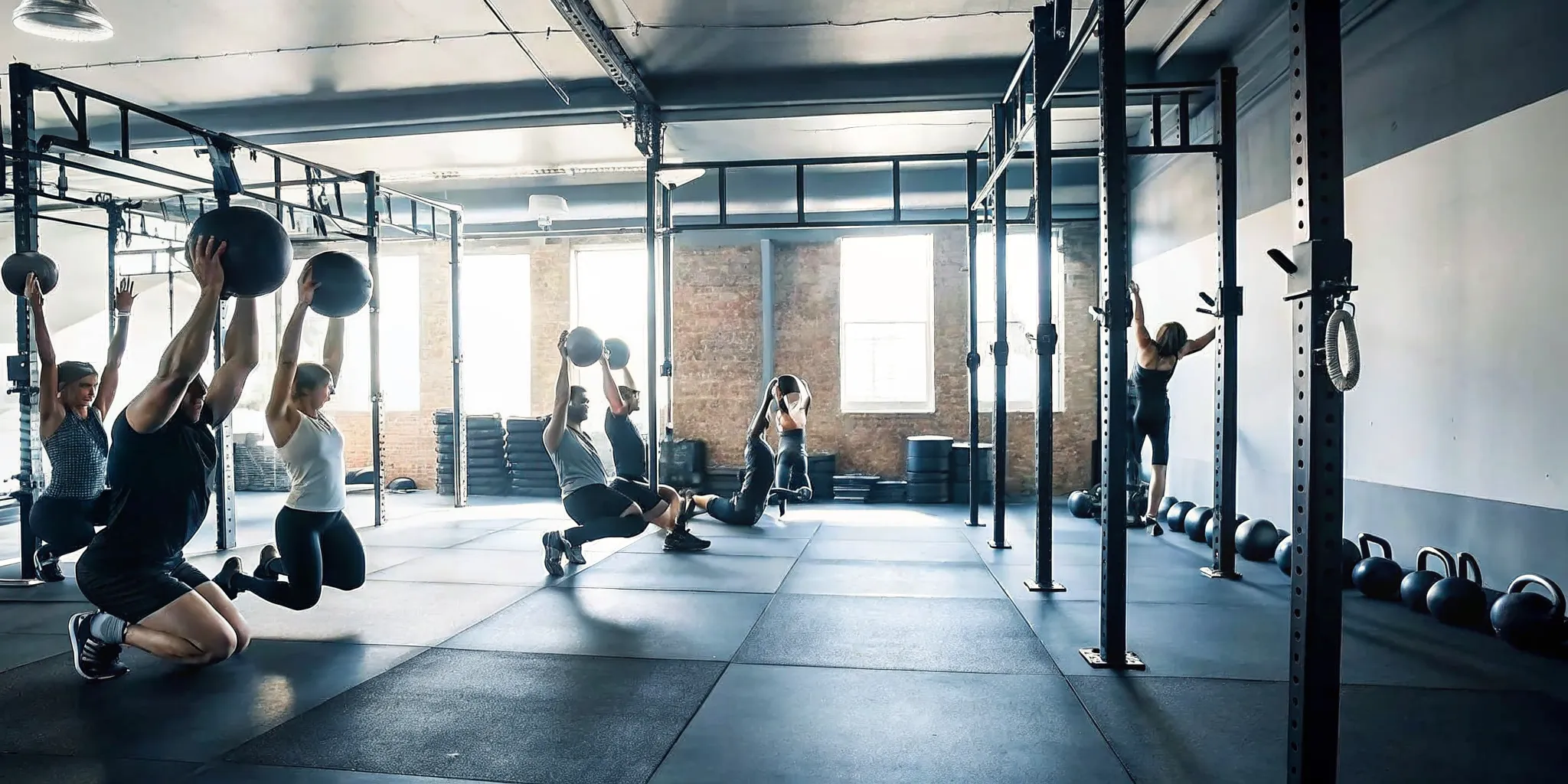 Group fitness class with members doing functional strength training in a Williamsburg gym