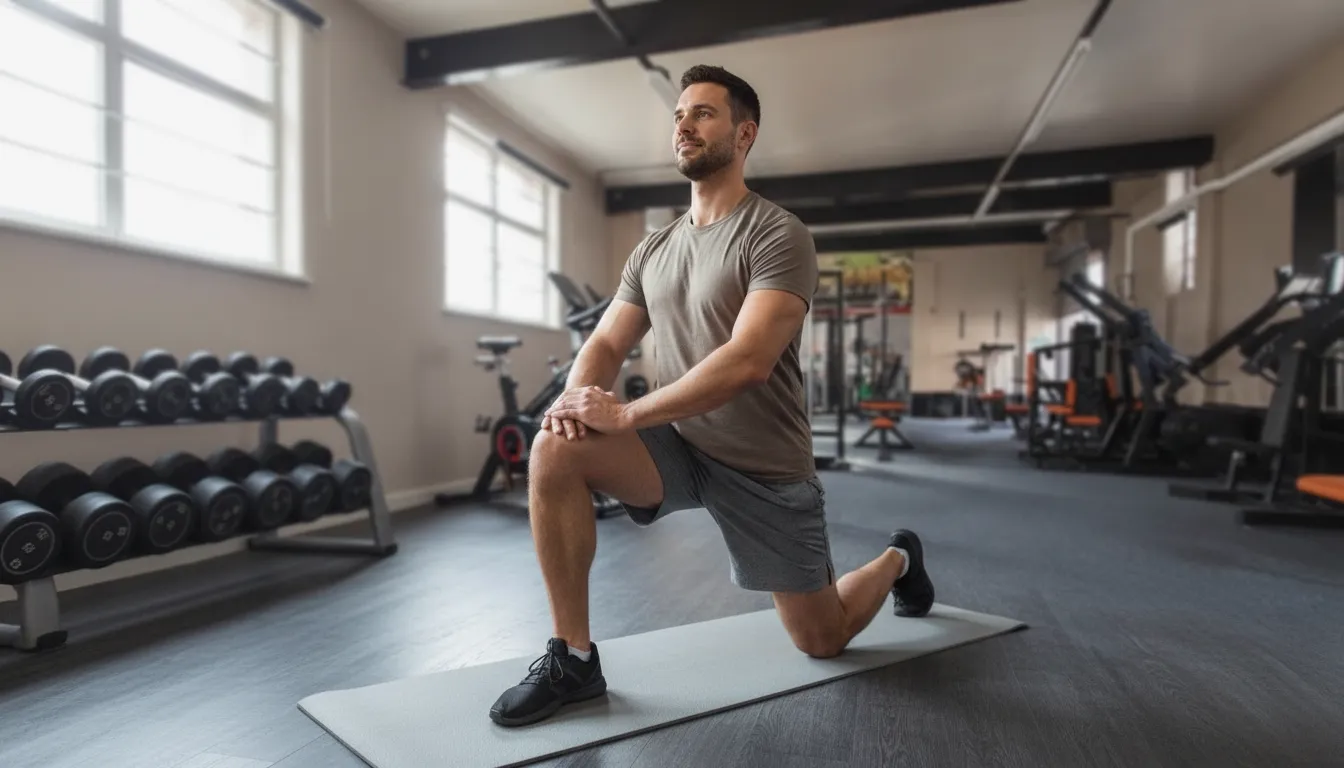 Gentle low lunge mobility stretch after strength training