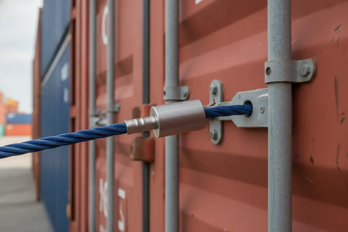 Heavy duty cable seal routed through a cargo door hasp