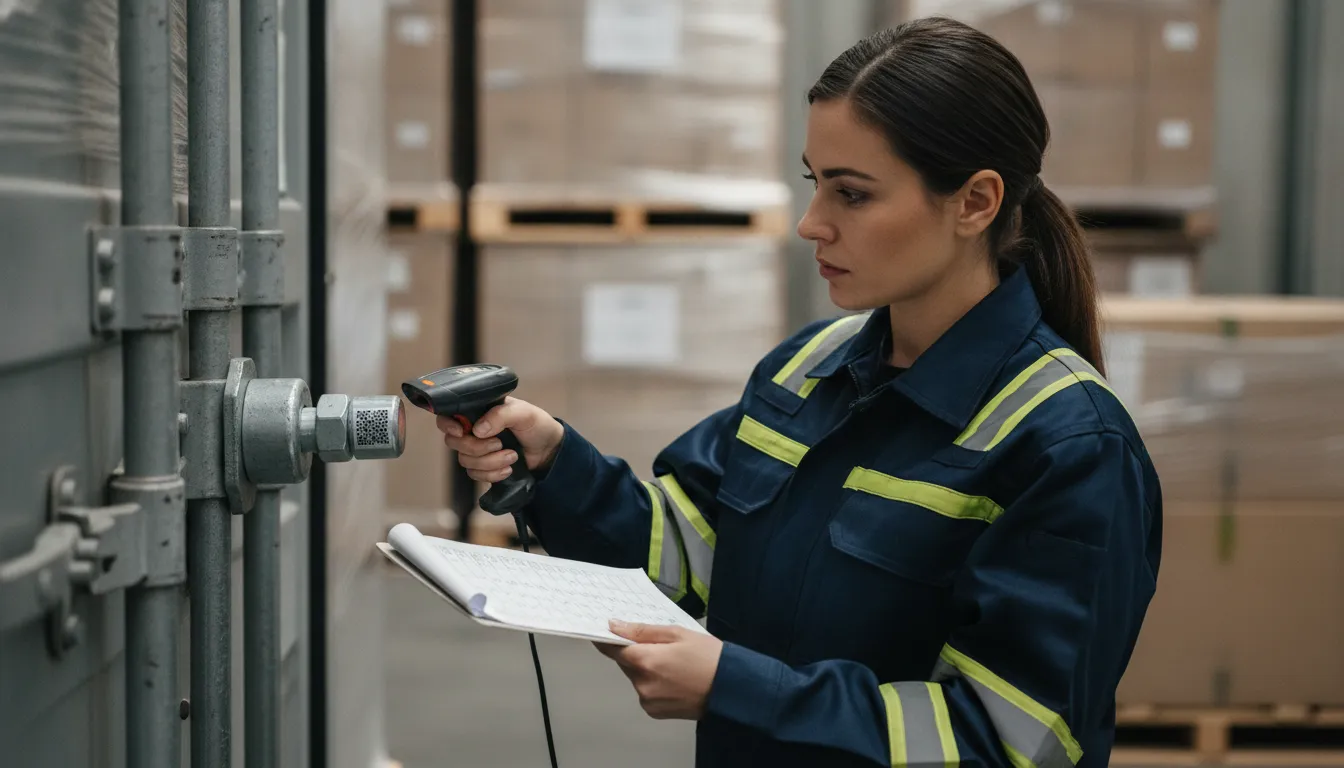 Warehouse supervisor recording a serialized high-security cargo seal