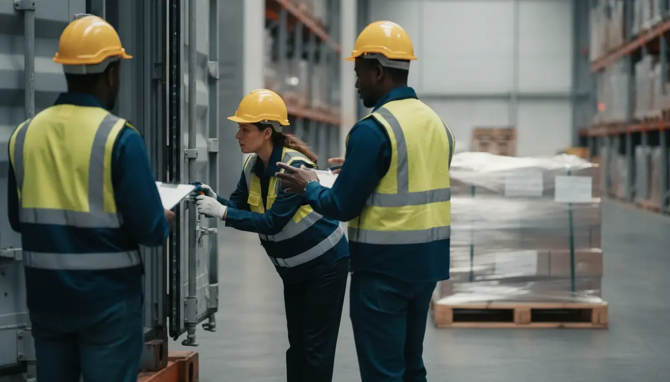 Distribution center team inspecting a cargo seal and recording the result