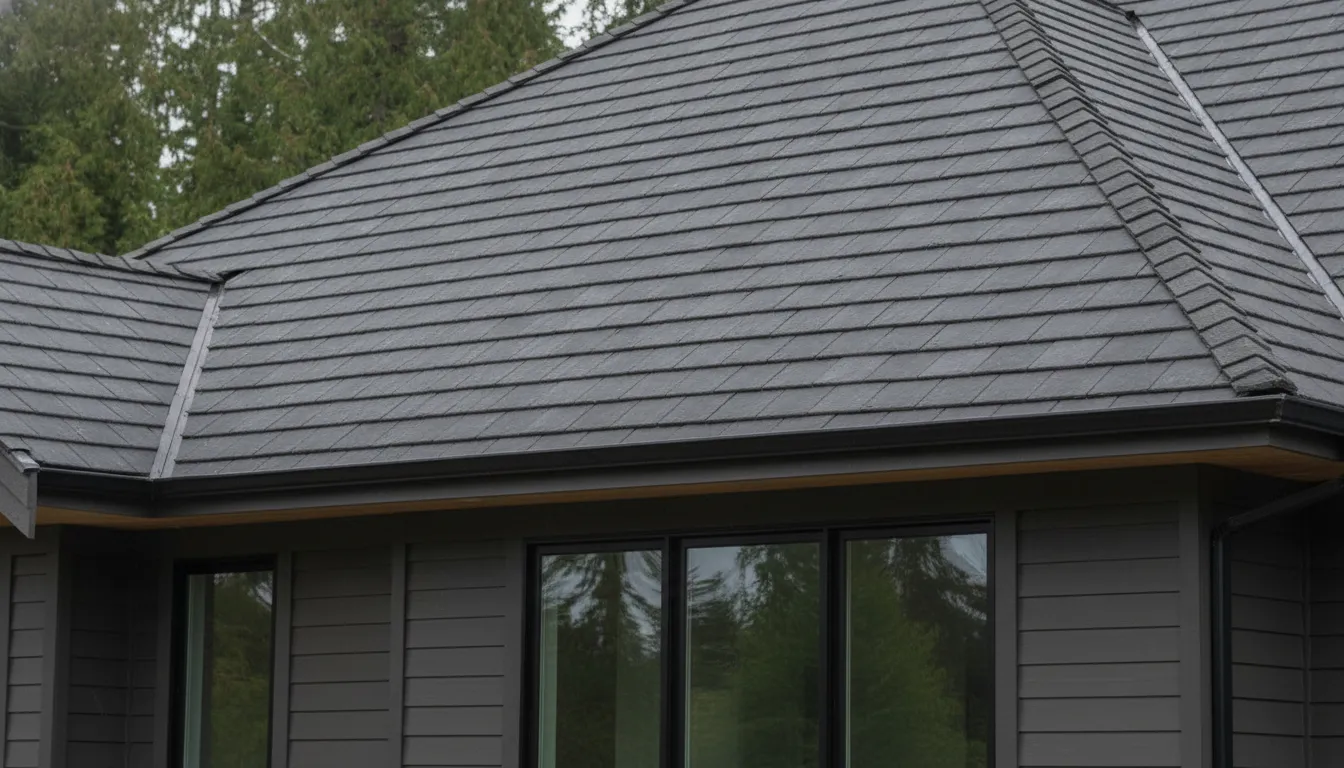 High-quality DaVinci polymer composite slate roof tiles installed on a luxury Pacific Northwest multi-family property