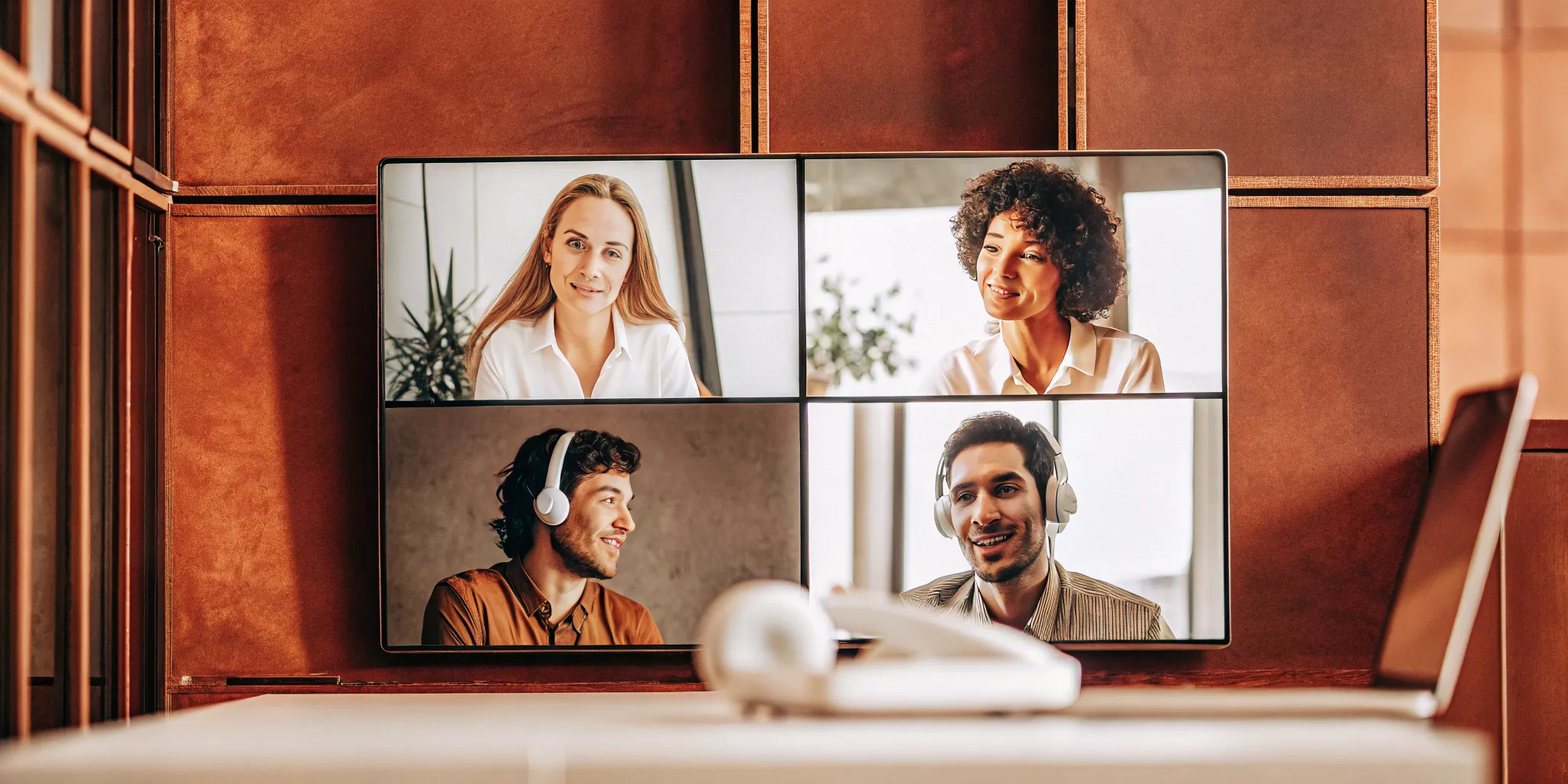 A company team on a video call planning how to reclaim trust with first call resolution.