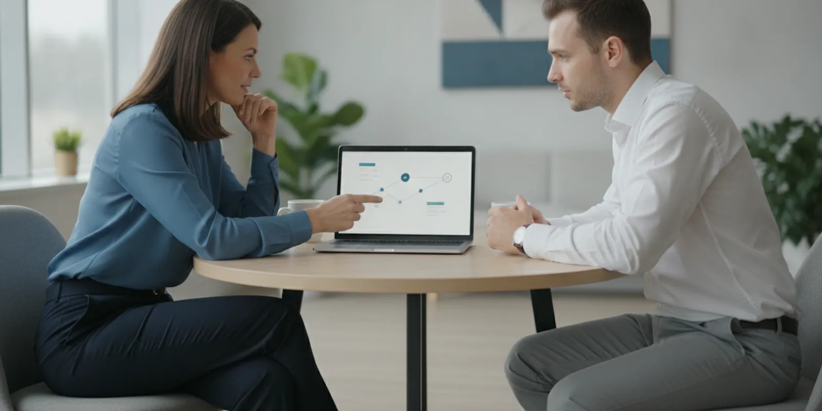 Contact center supervisor reviewing a call center coaching plan with an agent