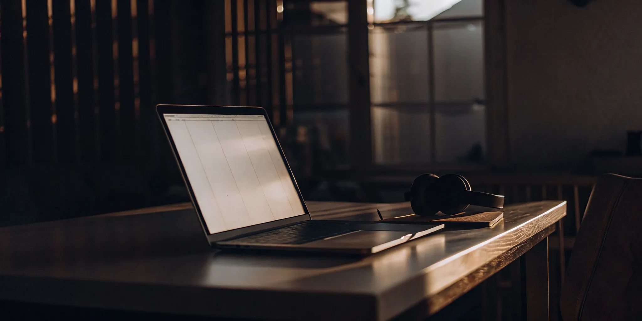 An Excel call quality monitoring form on a laptop with headphones on the desk.