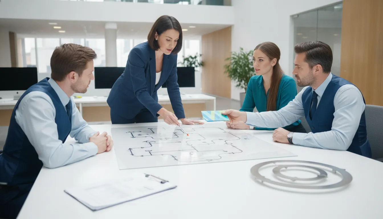 Insurance claims management team coordinating a consistent operating model