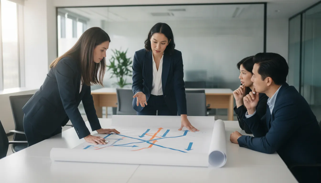 Claims operations leaders reviewing workflow controls together