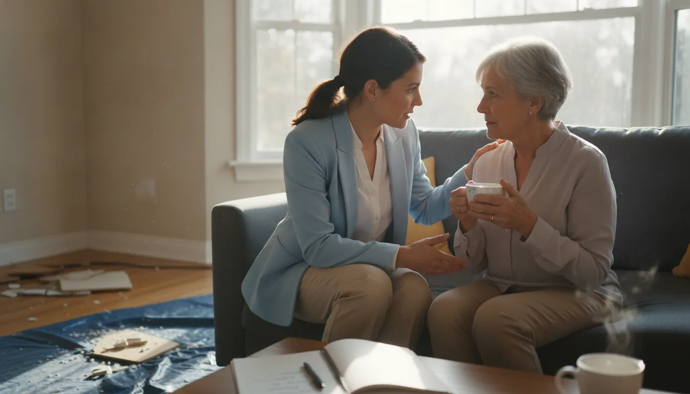 Claims adjuster listening to a policyholder during a sensitive review