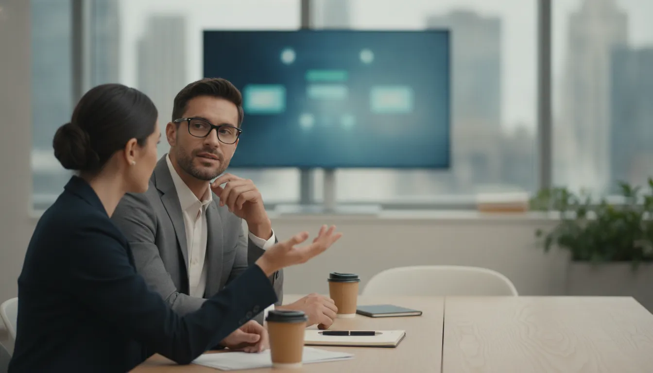 Compliance manager and supervisor reviewing training progress in a contact center