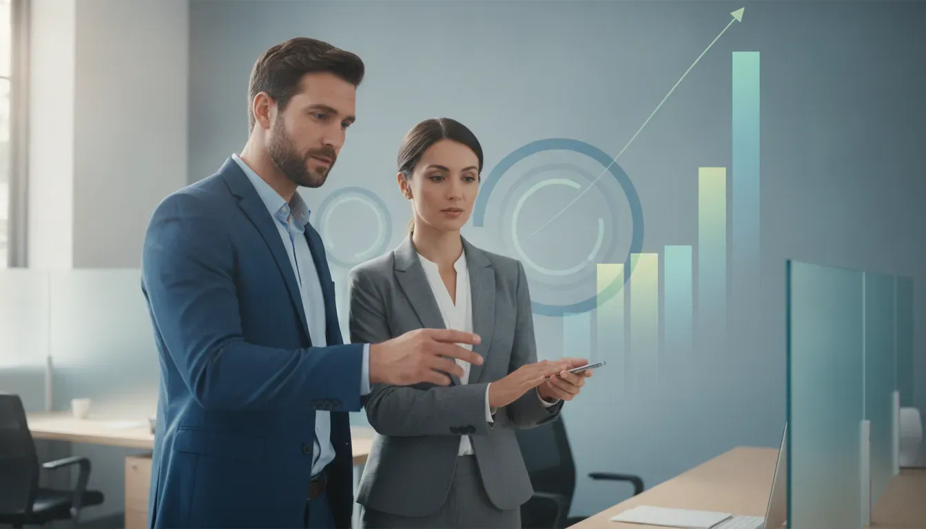 Operations leaders review a performance chart during a contact center coaching discussion