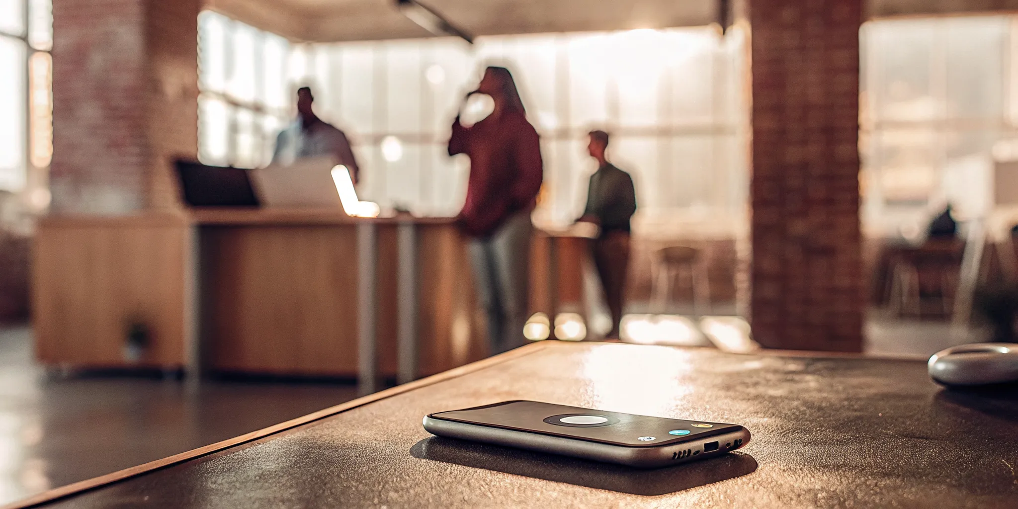 A smartphone on a desk, a key technology used in automated call centres.