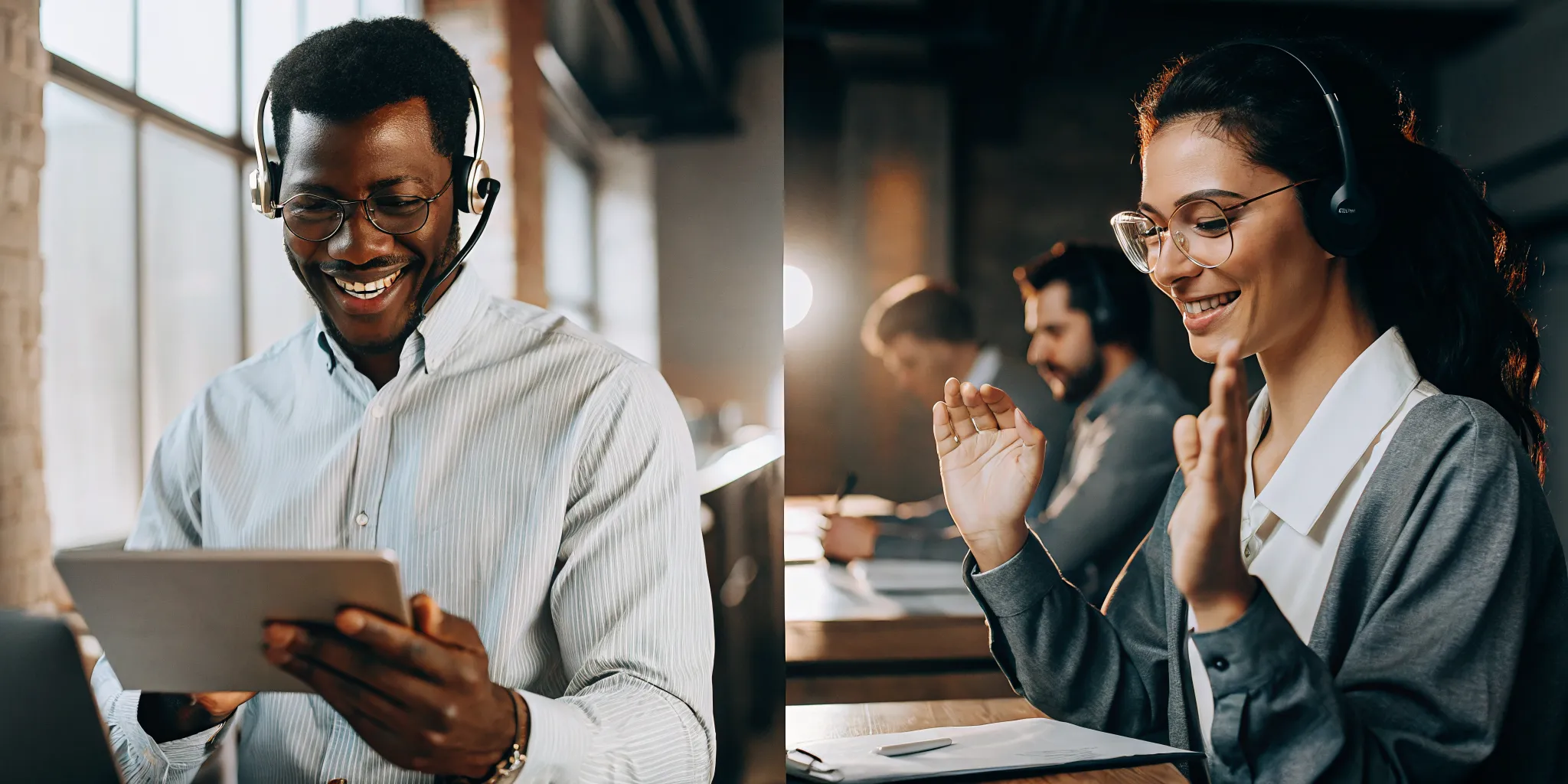 Contact center leaders collaborating across locations with shared quality scorecards