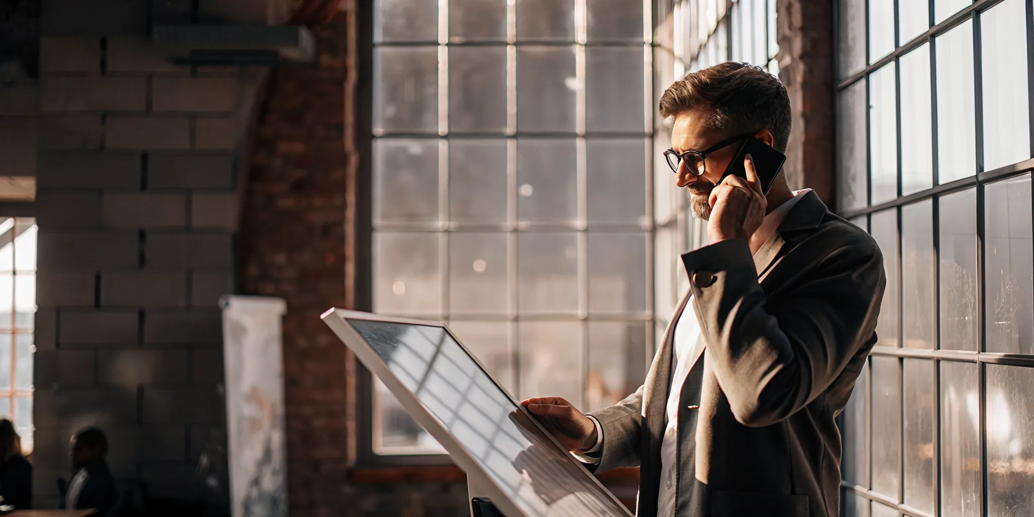 A manager comparing the top 10 contact center solutions on a digital dashboard.