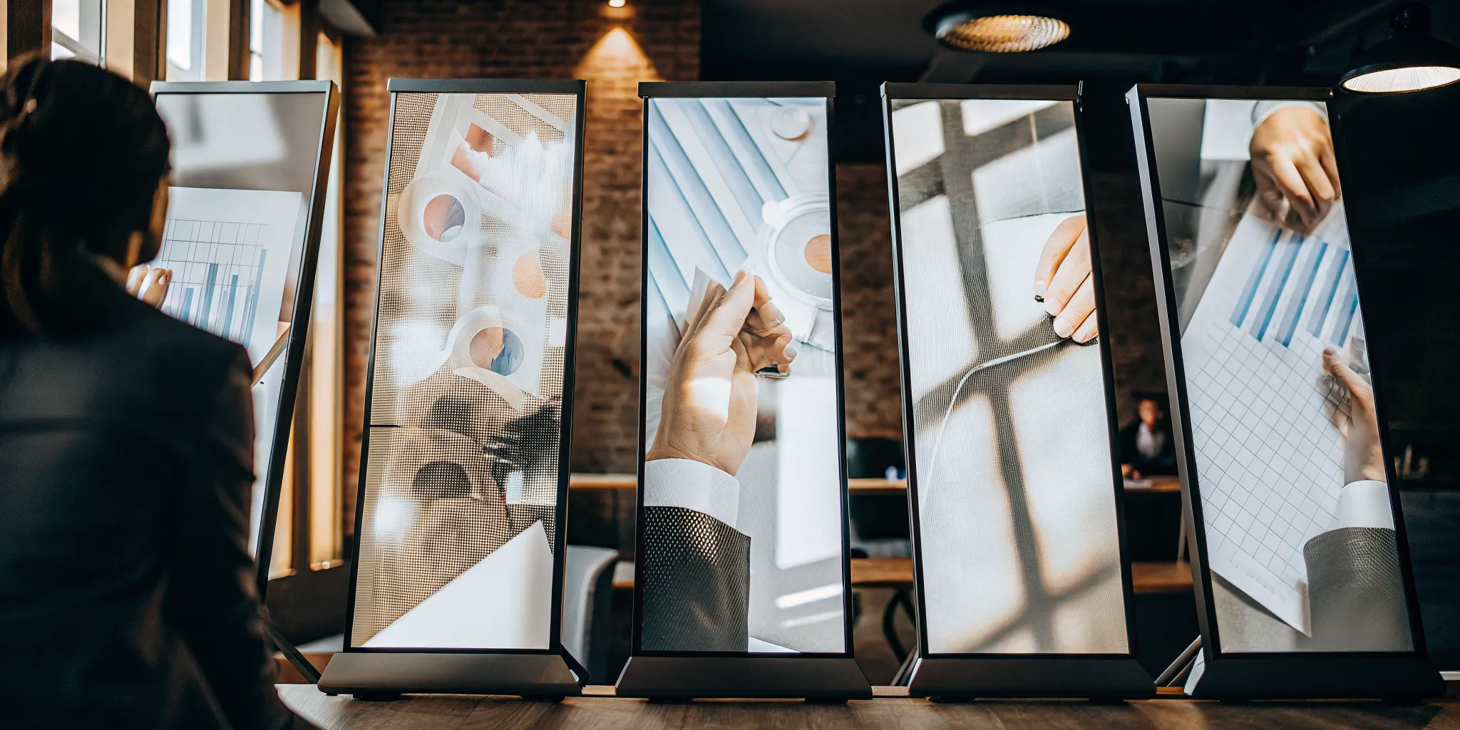 A professional analyzing an LMS dashboard with performance data for a contact center.