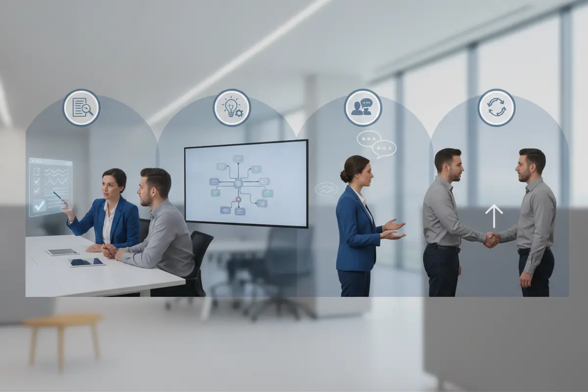 Visual workflow connecting quality evidence, coaching practice, learning, and follow-up