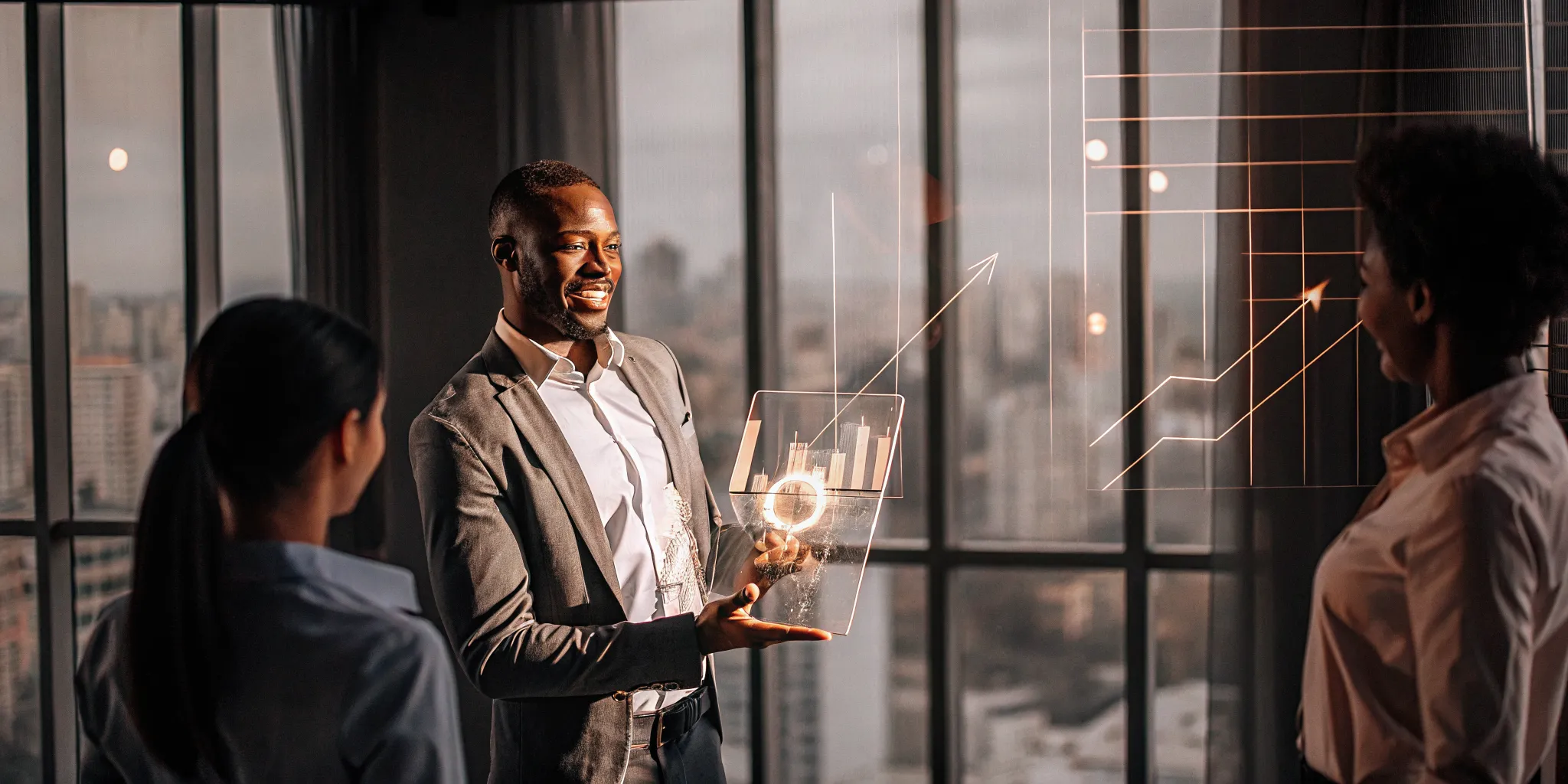 A team analyzes charts showing the benefits of agent recognition programs.