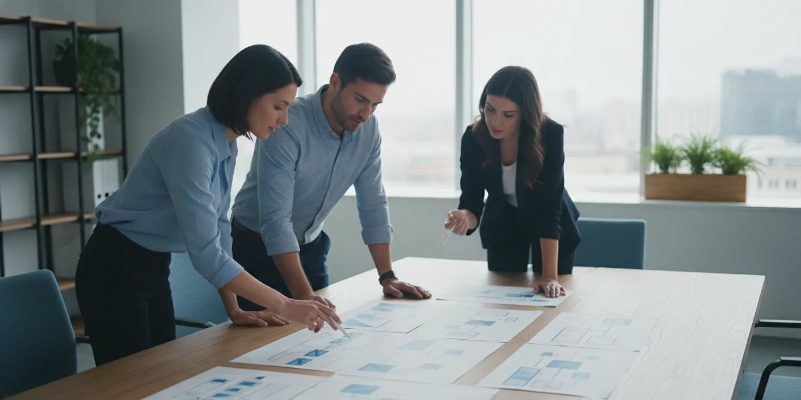 Insurance operations team reviewing documents and workflows at a desk