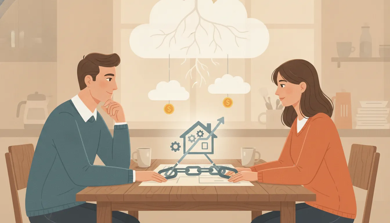 Two adults considering the shared financial responsibility of cosigning a loan
