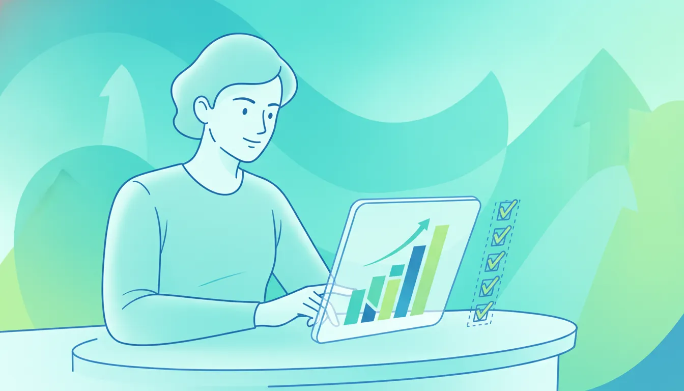 Person reviewing credit score progress and a prioritized checklist