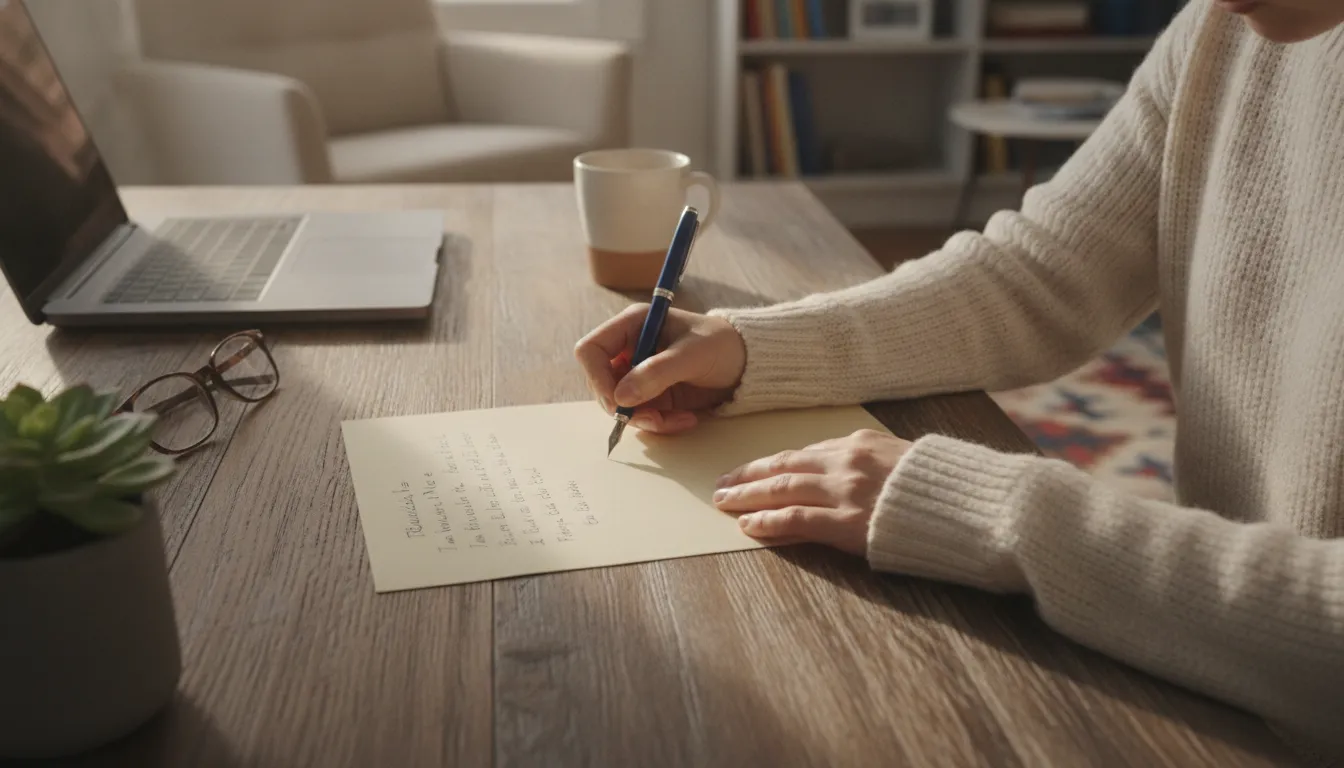 Person writing a goodwill letter by hand to request removal of a late payment from their credit report