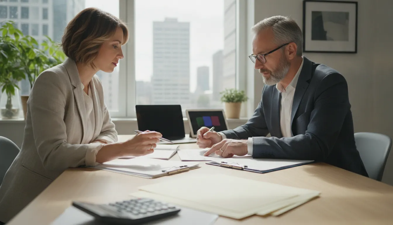 Business owner and bookkeeper reviewing cash flow before applying for credit