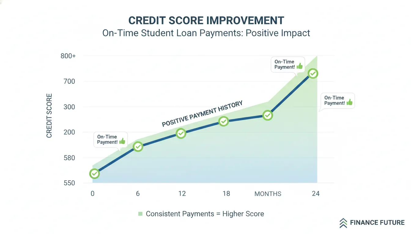 Credit score chart showing upward trend from responsible student loan management