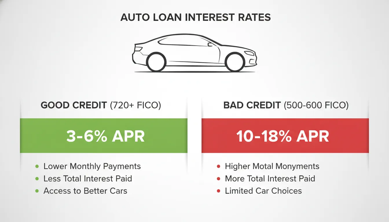 Chart comparing car loan interest rates for good credit versus bad credit borrowers