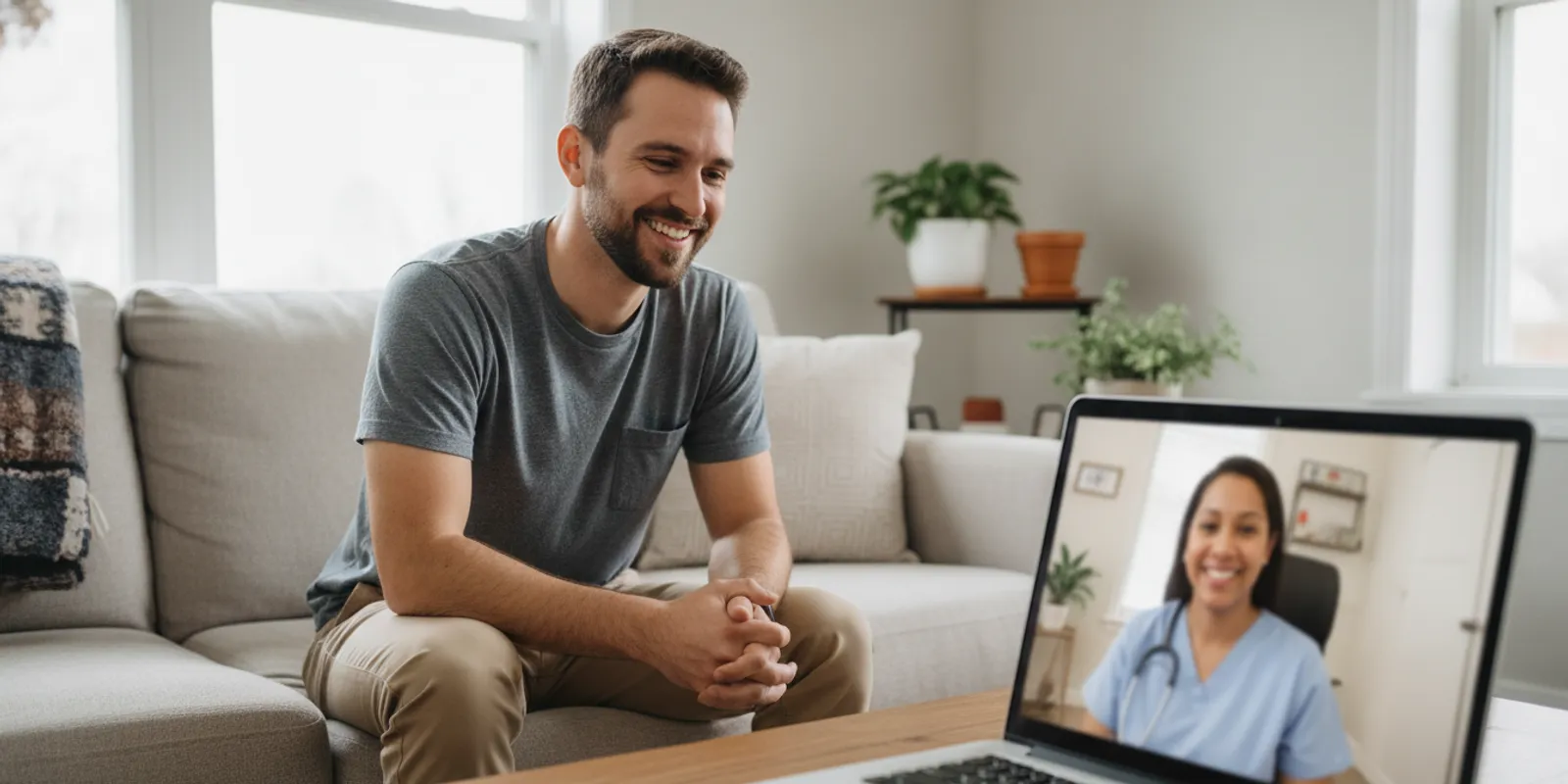Patient speaking with a primary care provider by video from home