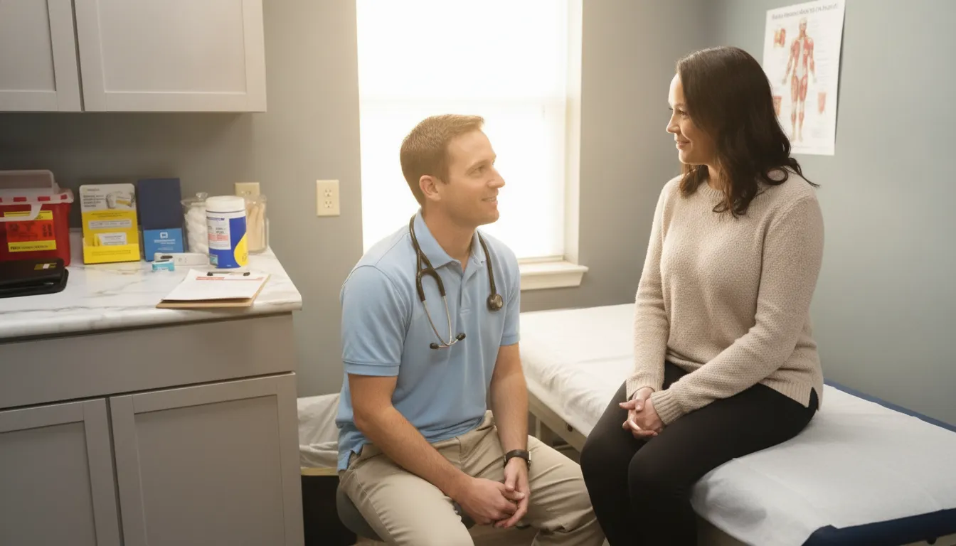 Clinician discussing a personalized weight-management plan with an adult patient