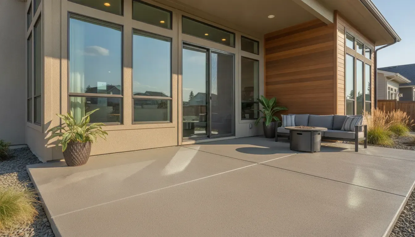 Finished painted concrete patio with textured traction in Boise sunlight