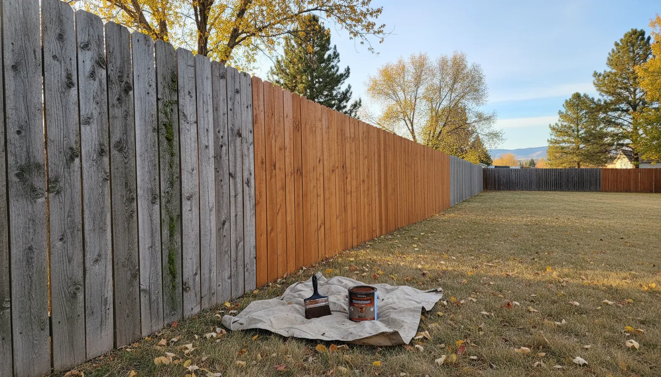 Weathered and freshly stained fence boards showing fence staining preparation results in Boise