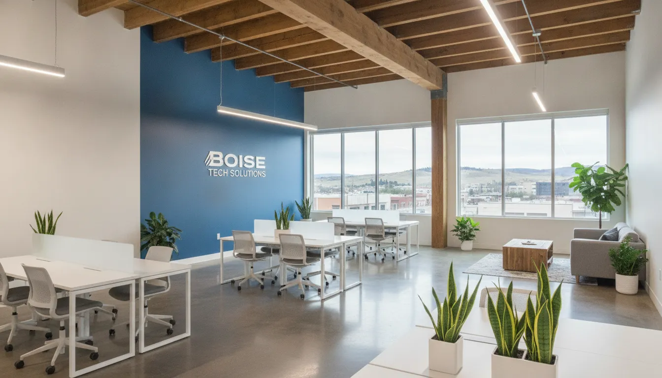 Bright green accent wall in a modern Boise retail shop interior