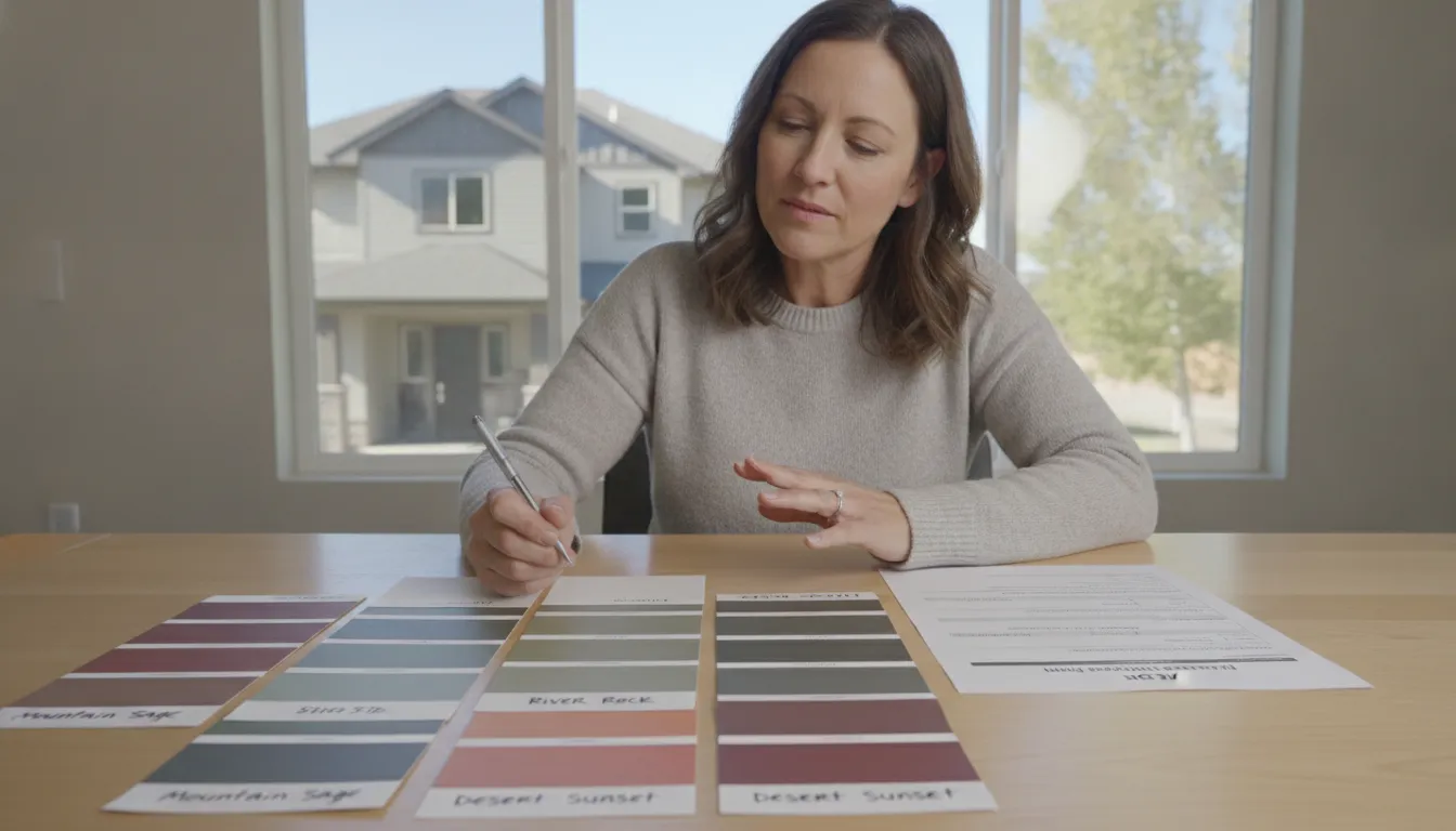 Homeowner reviewing exterior paint color samples for HOA painting approval