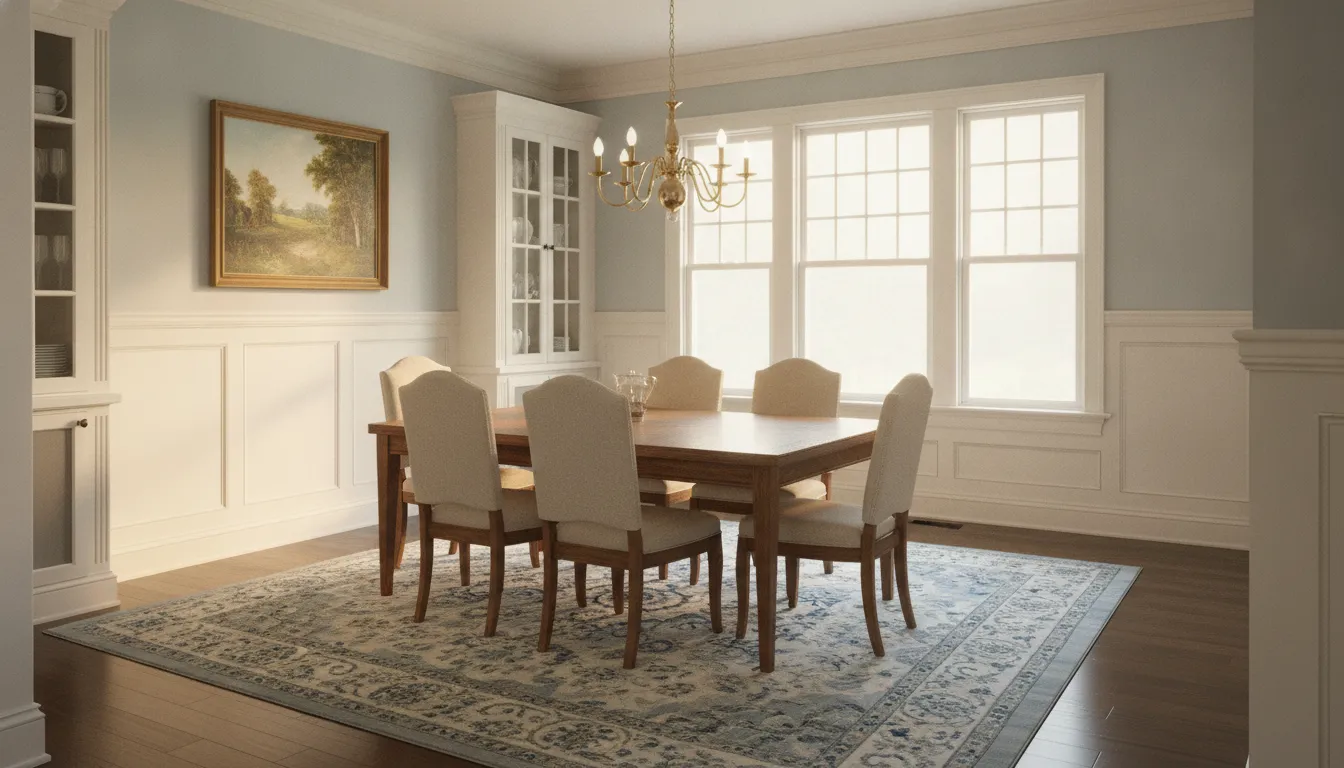 Painter carefully coating detailed wainscoting panels and chair rail in a Boise home