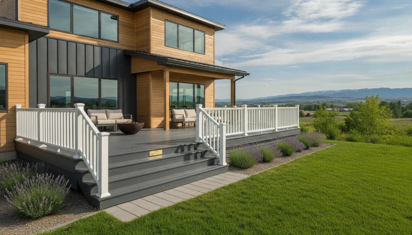 Beautifully painted wooden deck on a modern Boise Idaho home showing professional exterior painting results