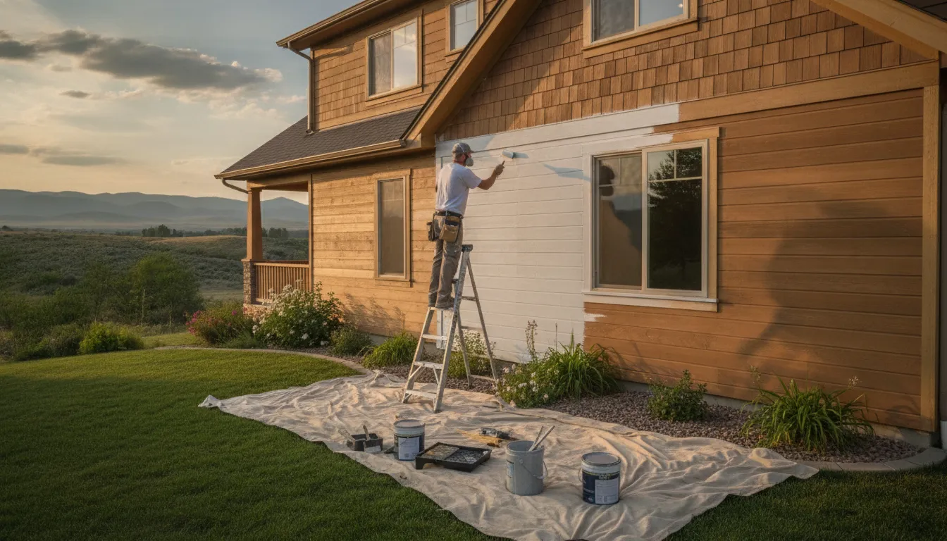 Professional painter priming repaired exterior siding in Boise