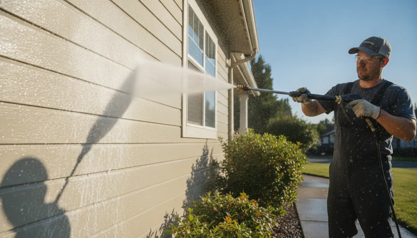 Professional cleaning of exterior vinyl siding before painting