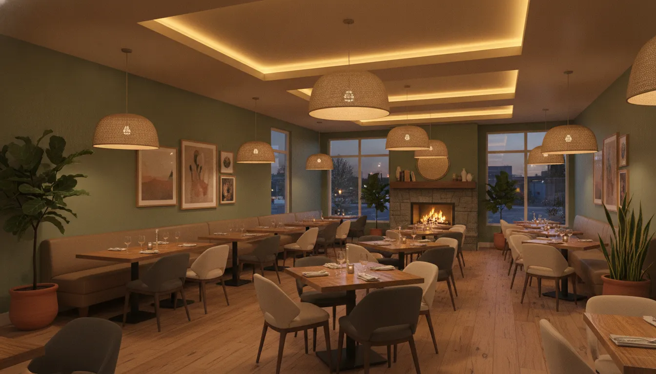 A freshly painted restaurant dining space in Boise with warm accent walls and professional trim