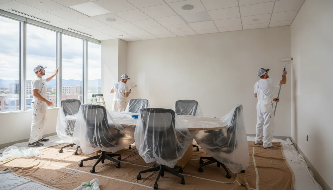 Commercial painters completing an office painting Boise project