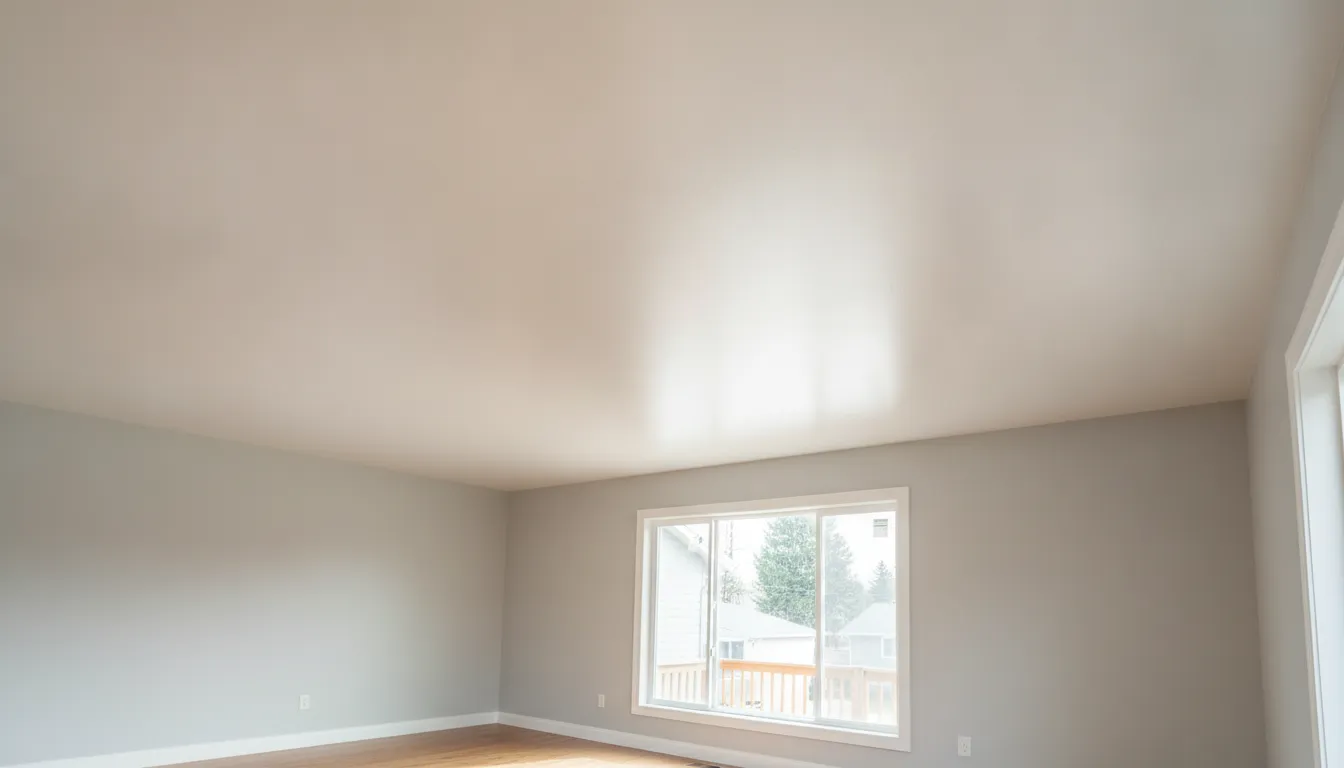 Freshly refinished smooth white ceiling in a Boise area home after qualified work is complete