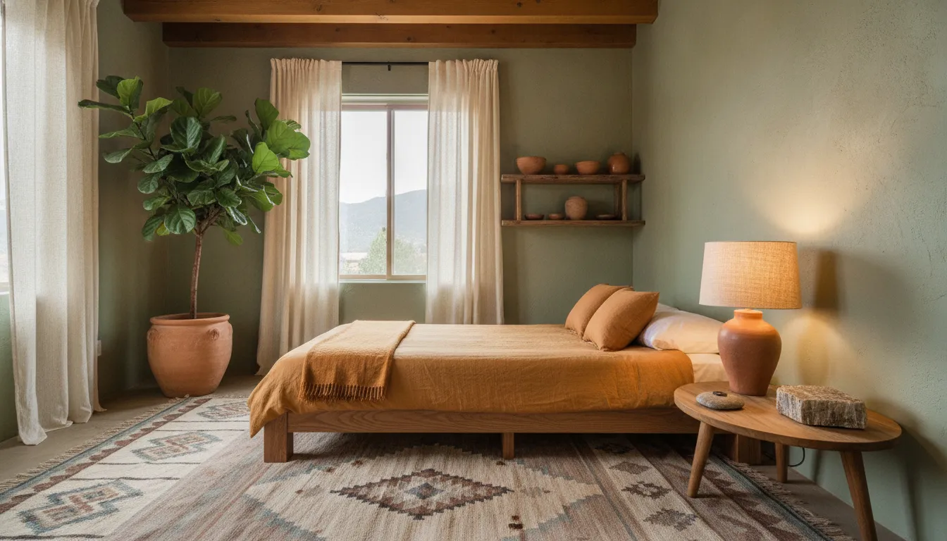 Quiet earth-tone room prepared for a Colorado natural medicine journey